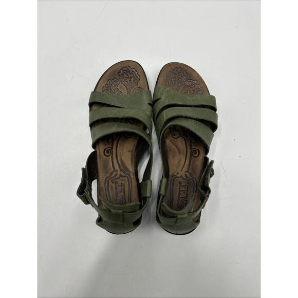 BORN Kates GREEN leather open toe strap sandals wedge heels women Size 8 EU 39 - Picture 6 of 10